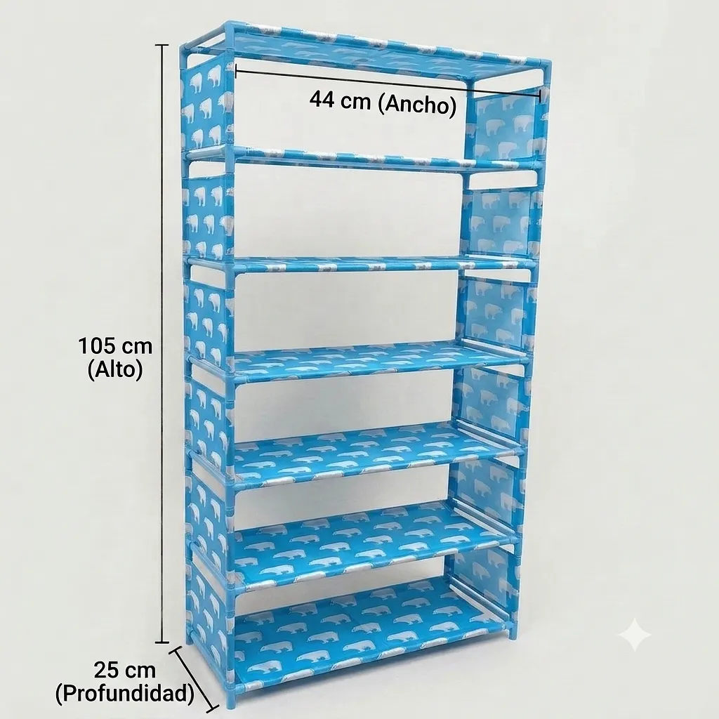 ORGANIZADOR DE ZAPATOS DE 6 NIVELES MULTIUSOS OSO AZUL - ZAPATERO DESMONTABLE Y RESISTENTE PARA AHORRO DE ESPACIO EN HOGAR Y CLOSET