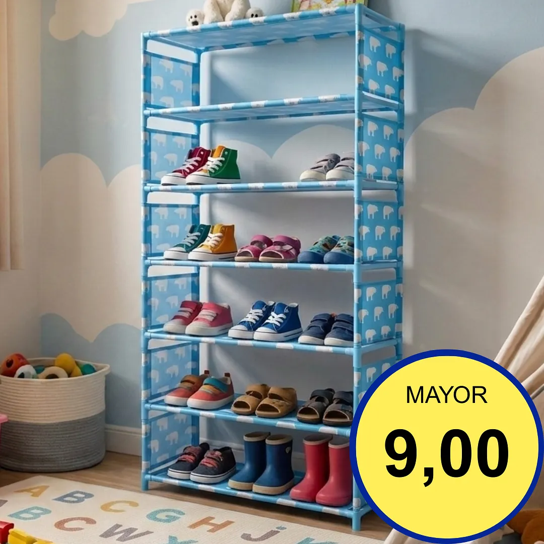 ORGANIZADOR DE ZAPATOS DE 6 NIVELES MULTIUSOS OSO AZUL - ZAPATERO DESMONTABLE Y RESISTENTE PARA AHORRO DE ESPACIO EN HOGAR Y CLOSET