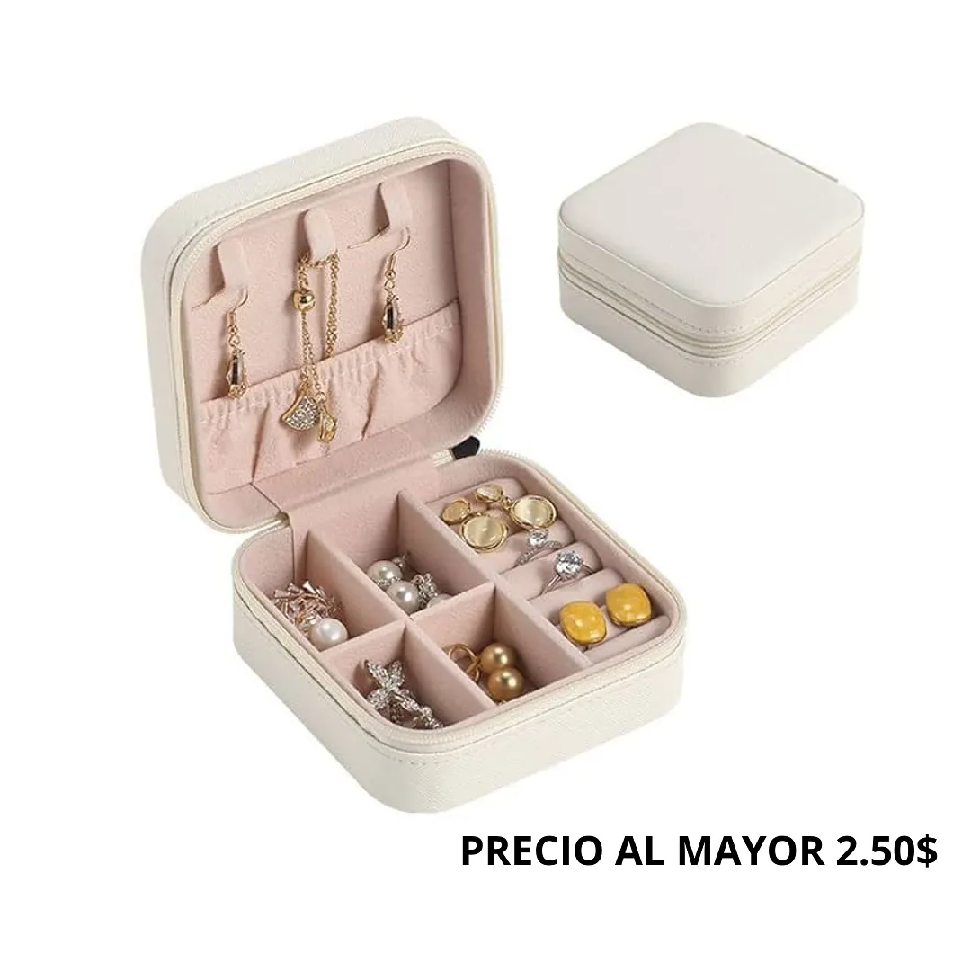 MINI JOYERO PORTÁTIL CON COMPARTIMENTOS Y GANCHOS PARA COLLARES, ANILLOS Y ARETES – ORGANIZADOR DE VIAJE JNW-209