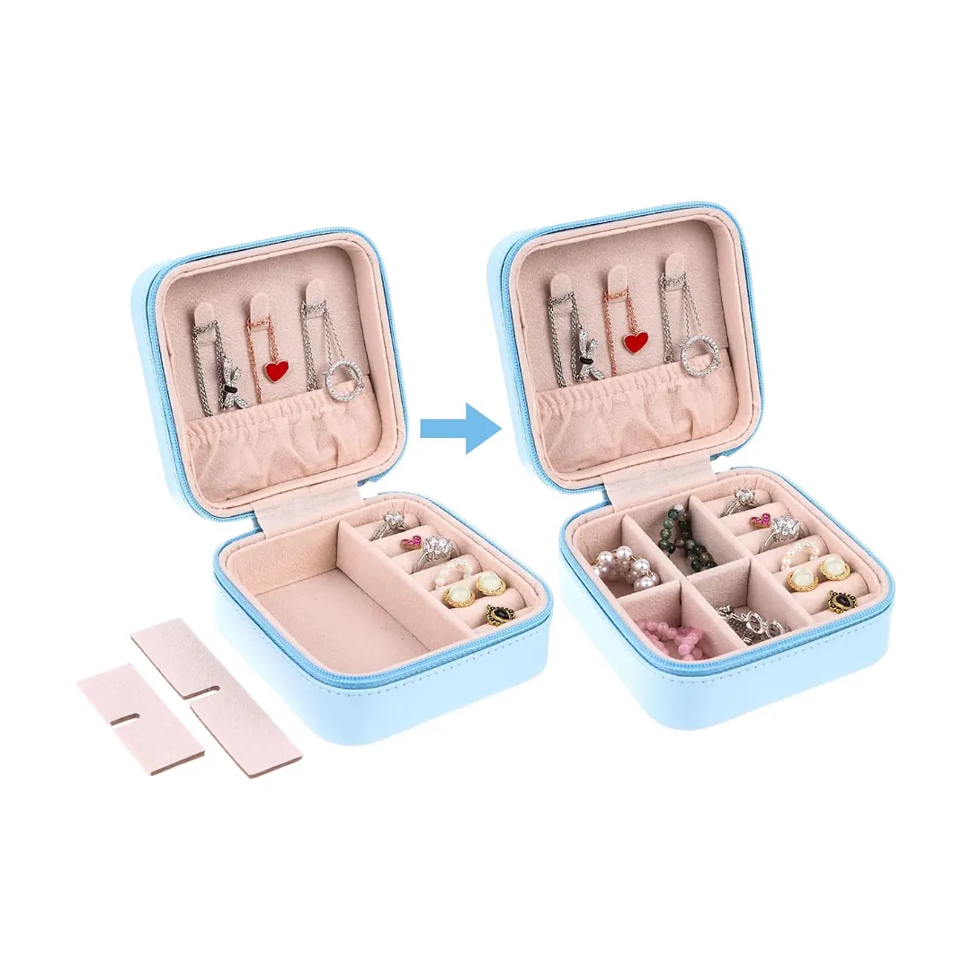 MINI JOYERO PORTÁTIL CON COMPARTIMENTOS Y GANCHOS PARA COLLARES, ANILLOS Y ARETES – ORGANIZADOR DE VIAJE JNW-209