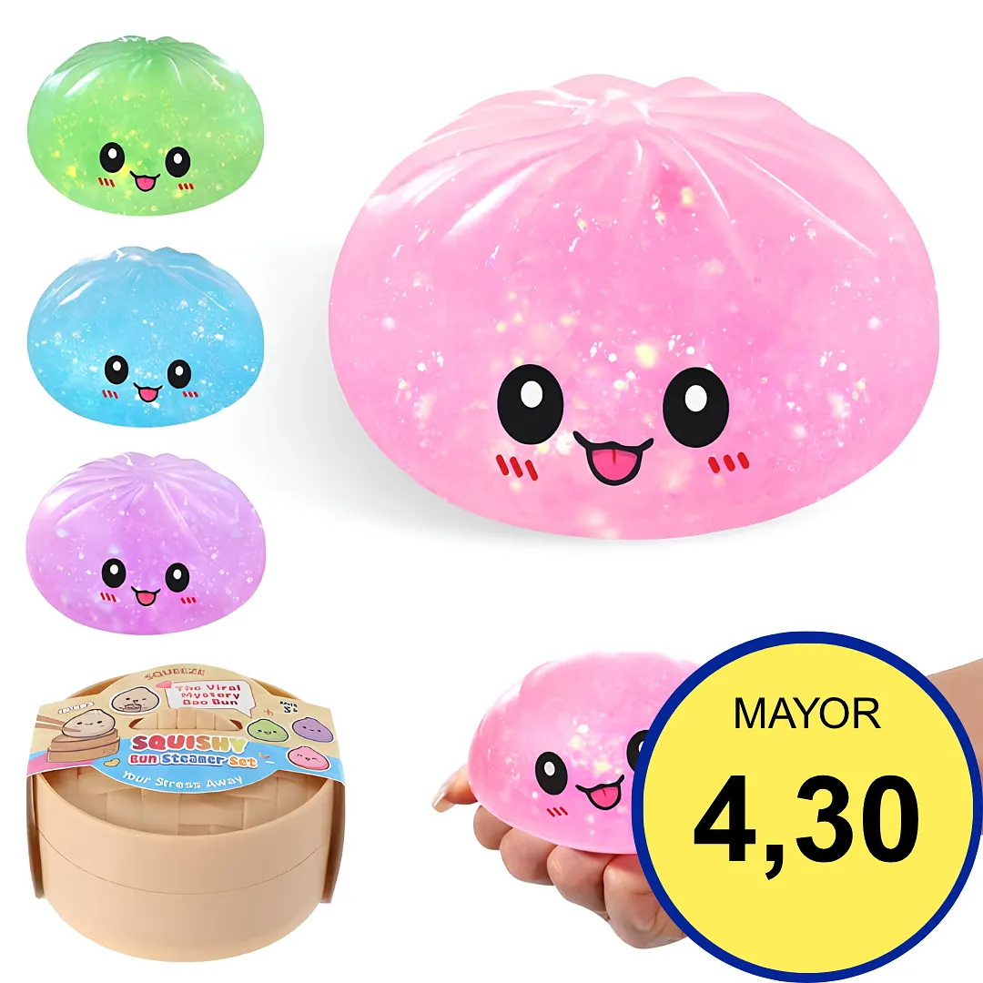 SQUISHY DUMPLING CON GLITTER ANTI ESTRÉS | JUGUETE SENSORIAL RELAJANTE CON ESTUCHE VAPORERA | GADGET DIVERTIDO PARA ALIVIAR LA ANSIEDAD Y LIBERAR TENSIONES