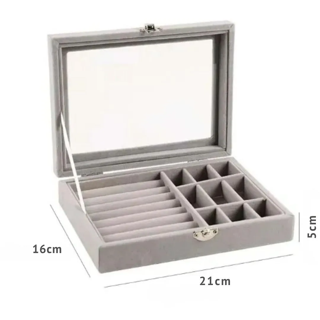 JOYERO JNW-206 CON TAPA TRANSPARENTE – CAJA ORGANIZADORA DE BISUTERÍA PARA ZARCILLOS, ANILLOS Y COLLARES