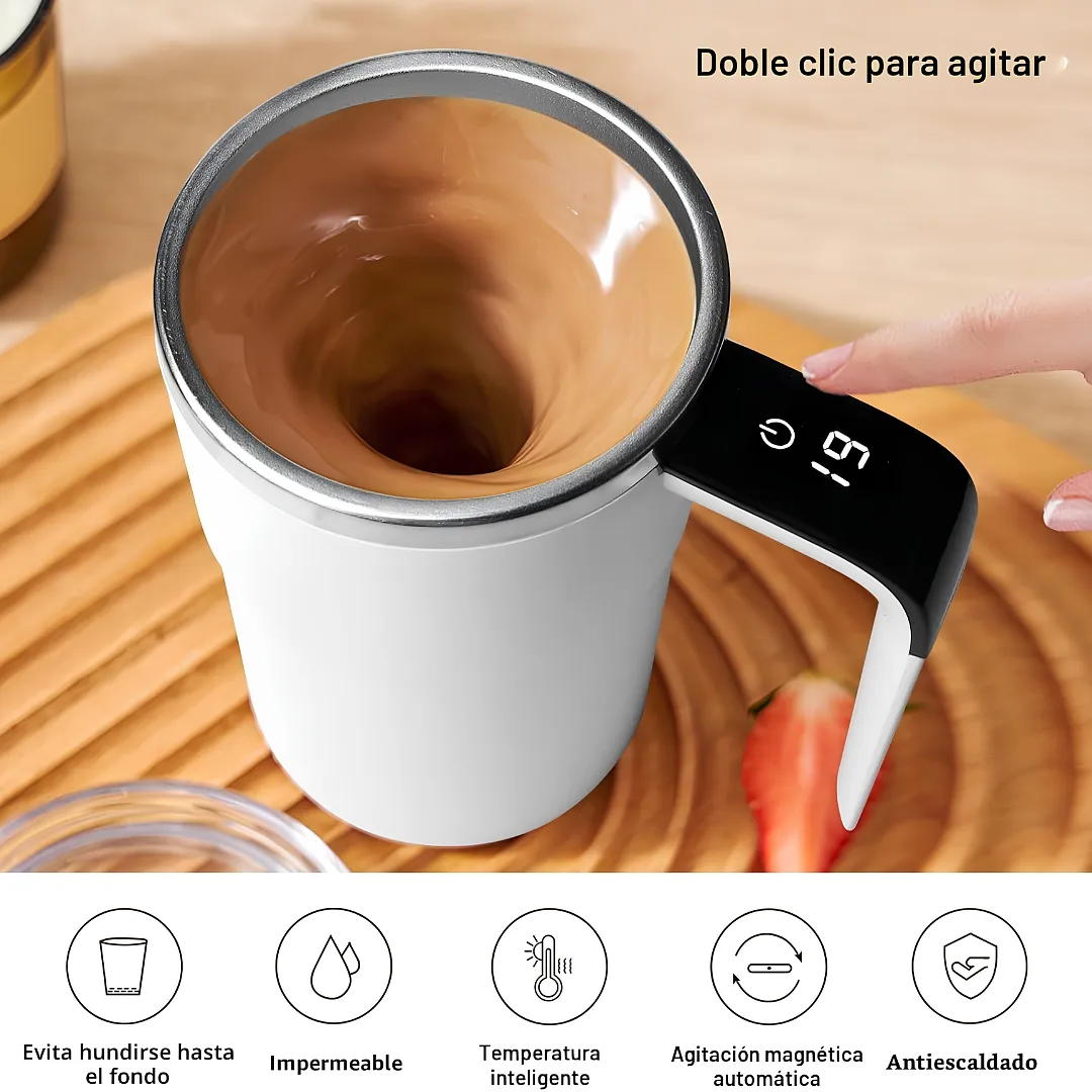 TAZA MEZCLADORA MAGNÉTICA AUTOMÁTICA Y RECARGABLE - TAZA INTELIGENTE AGITADORA PARA CAFÉ Y BEBIDAS