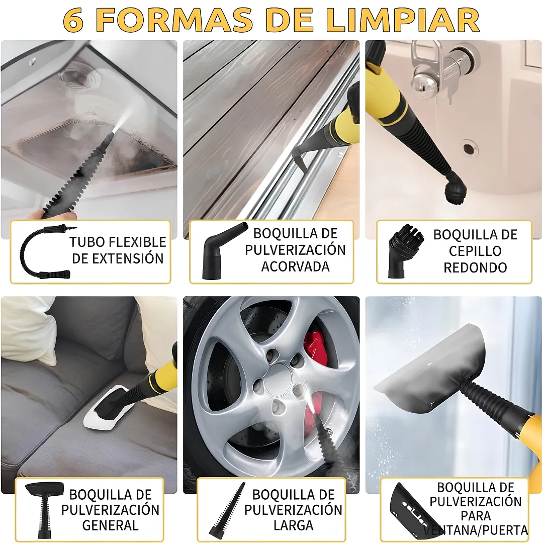 LIMPIADOR A VAPOR PORTÁTIL DE 1000W, MÁQUINA DE LIMPIEZA MULTIUSOS A PRESIÓN CON KIT DE ACCESORIOS PARA COCINAS, BAÑOS, TAPICERÍA Y AUTOMÓVILES