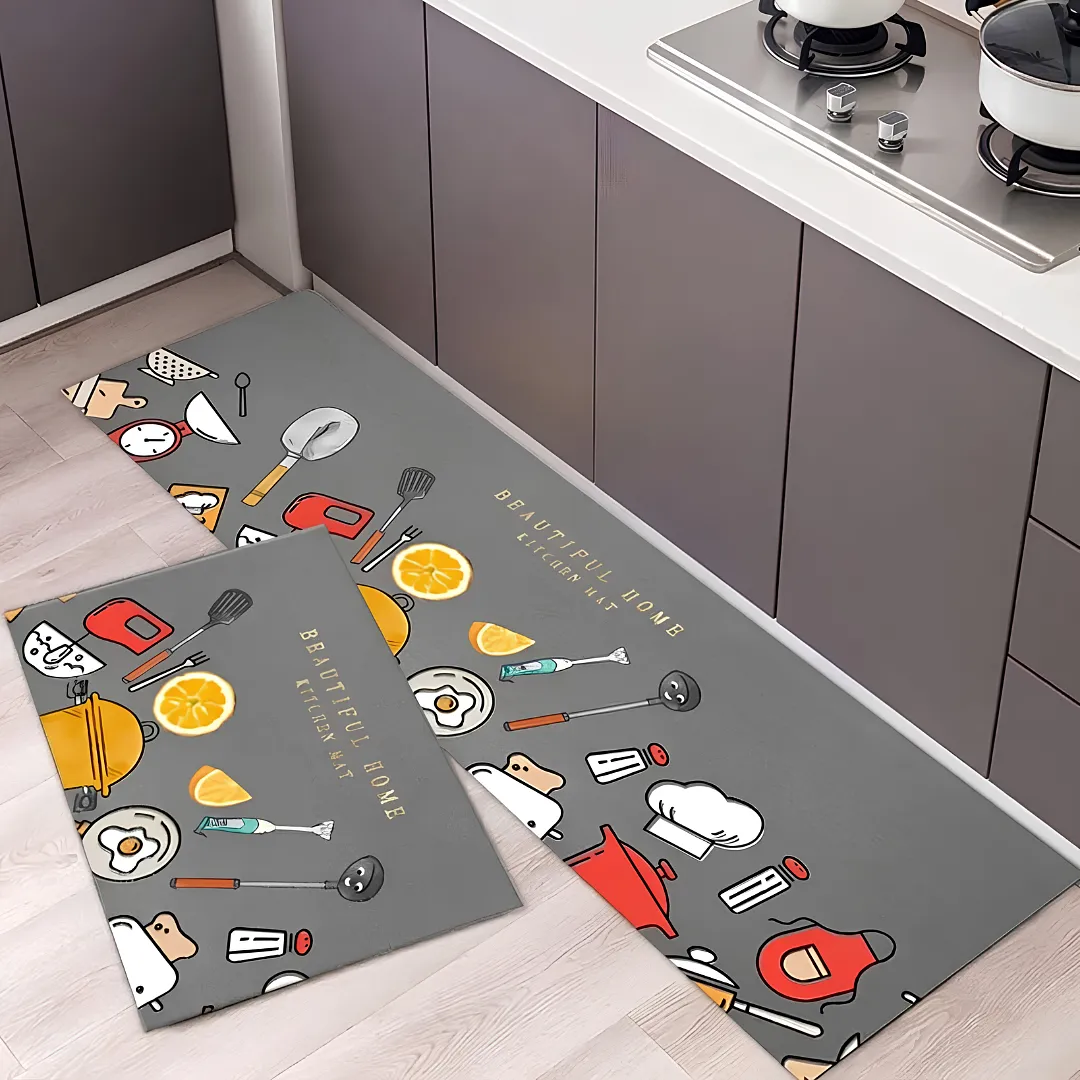 SET DE 2 ALFOMBRAS PARA COCINA Y HOGAR ANTIDESLIZANTES ULTRA ABSORBENTES DE SECADO RÁPIDO Y FÁCIL LIMPIEZA