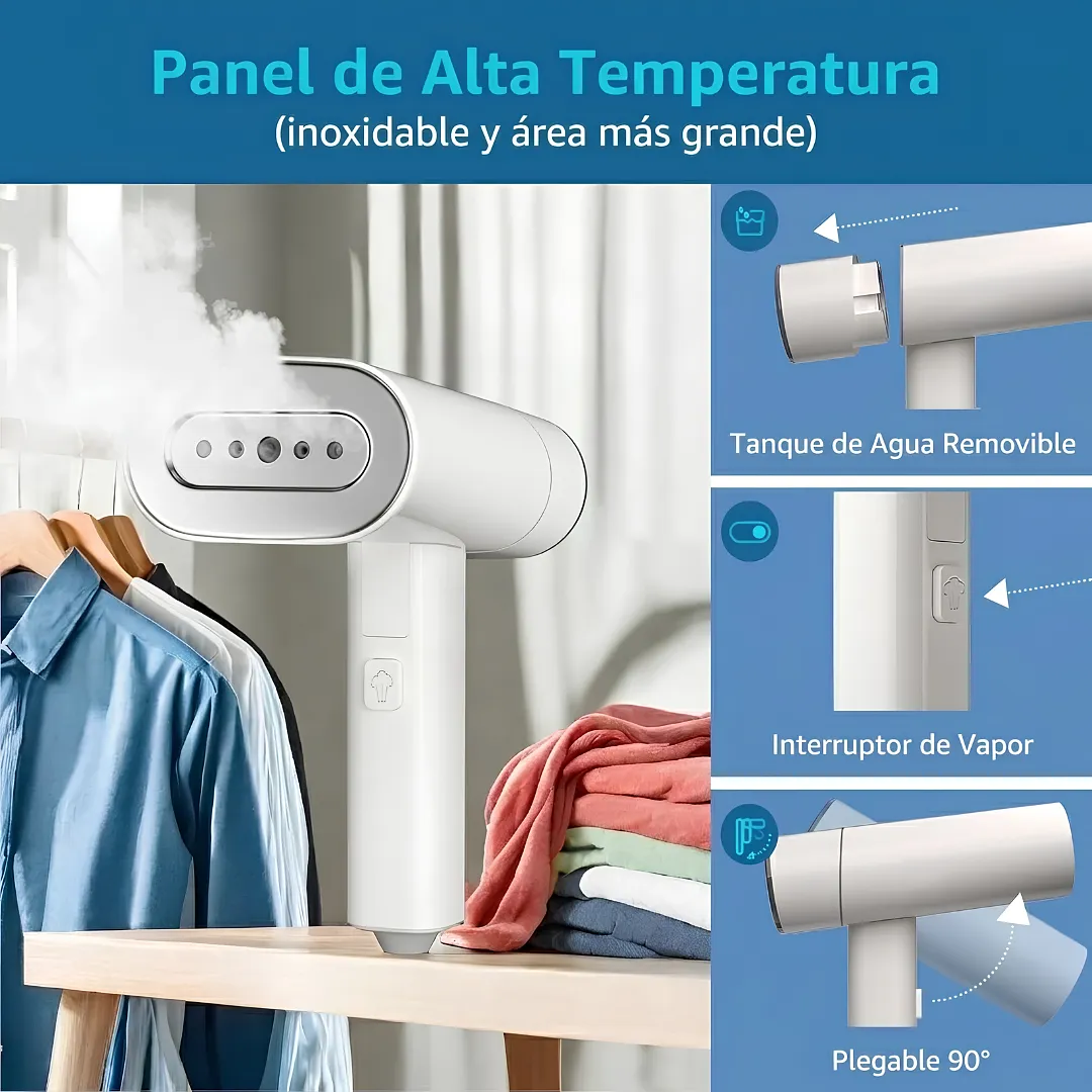 VAPORERA DE MANO PLEGABLE PORTÁTIL PLANCHA DE VAPOR VERTICAL PANEL DE ACERO INOXIDABLE Y TANQUE REMOVIBLE