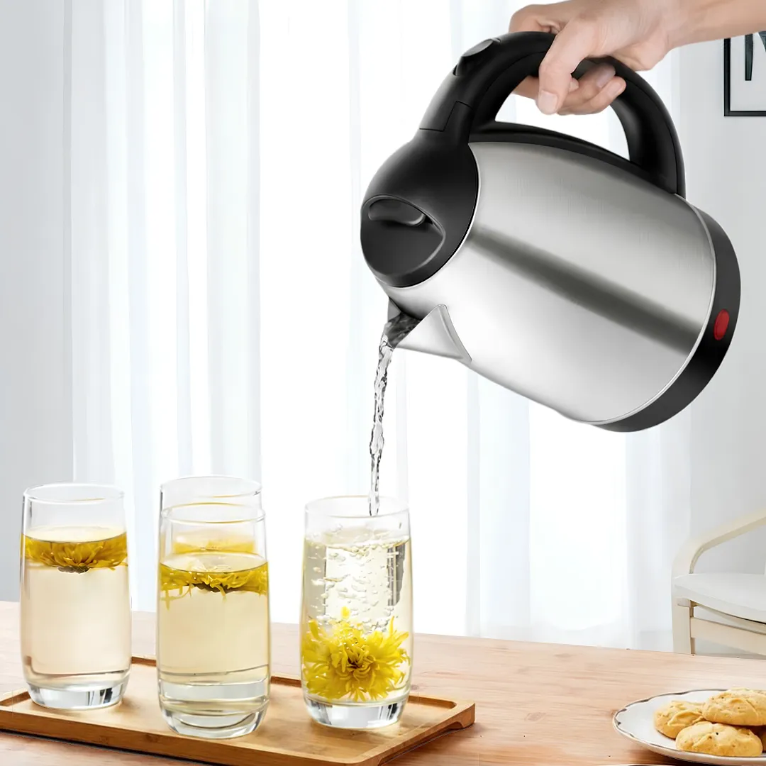 HERVIDOR ELÉCTRICO DE AGUA 2L HERVIDORA DE ACERO INOXIDABLE CON APAGADO AUTOMÁTICO Y BASE GIRATORIA