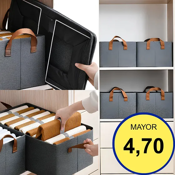 ORGANIZADOR DE ROPA PLEGABLE (1 UNIDAD) - CESTA DE ALMACENAMIENTO ABIERTA DE ALTA RESISTENCIA PARA ARMARIOS Y ESTANTES - CONTENEDOR DE TELA PARA PRENDAS