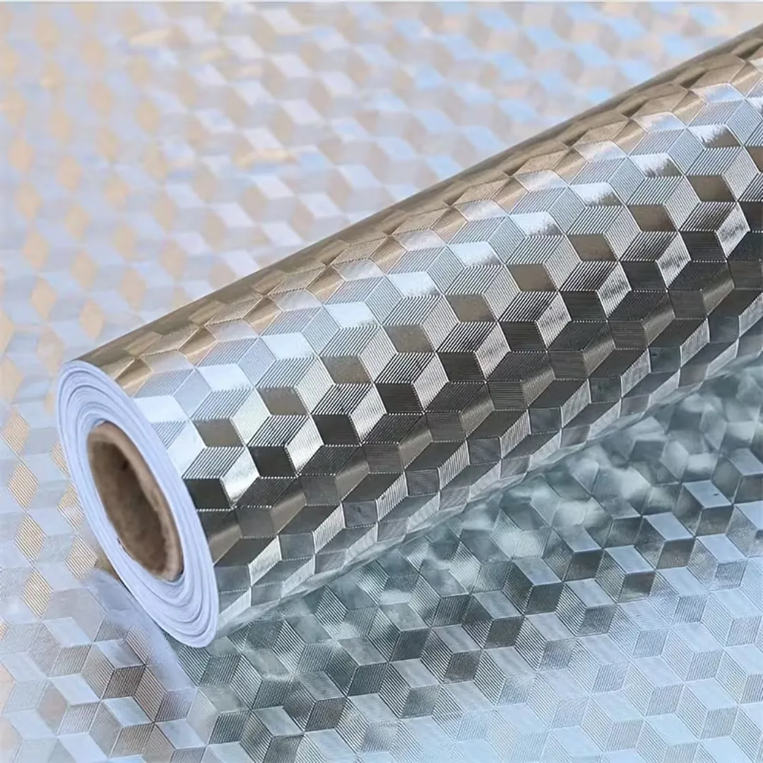 PAPEL CONTACT ADHESIVO ANTIGRASA Y IMPERMEABLE EN ALUMINIO CON DISEÑOS TEXTURIZADOS PARA PROTECCIÓN DE COCINAS, PAREDES Y GABINETES 2M X 60 CM