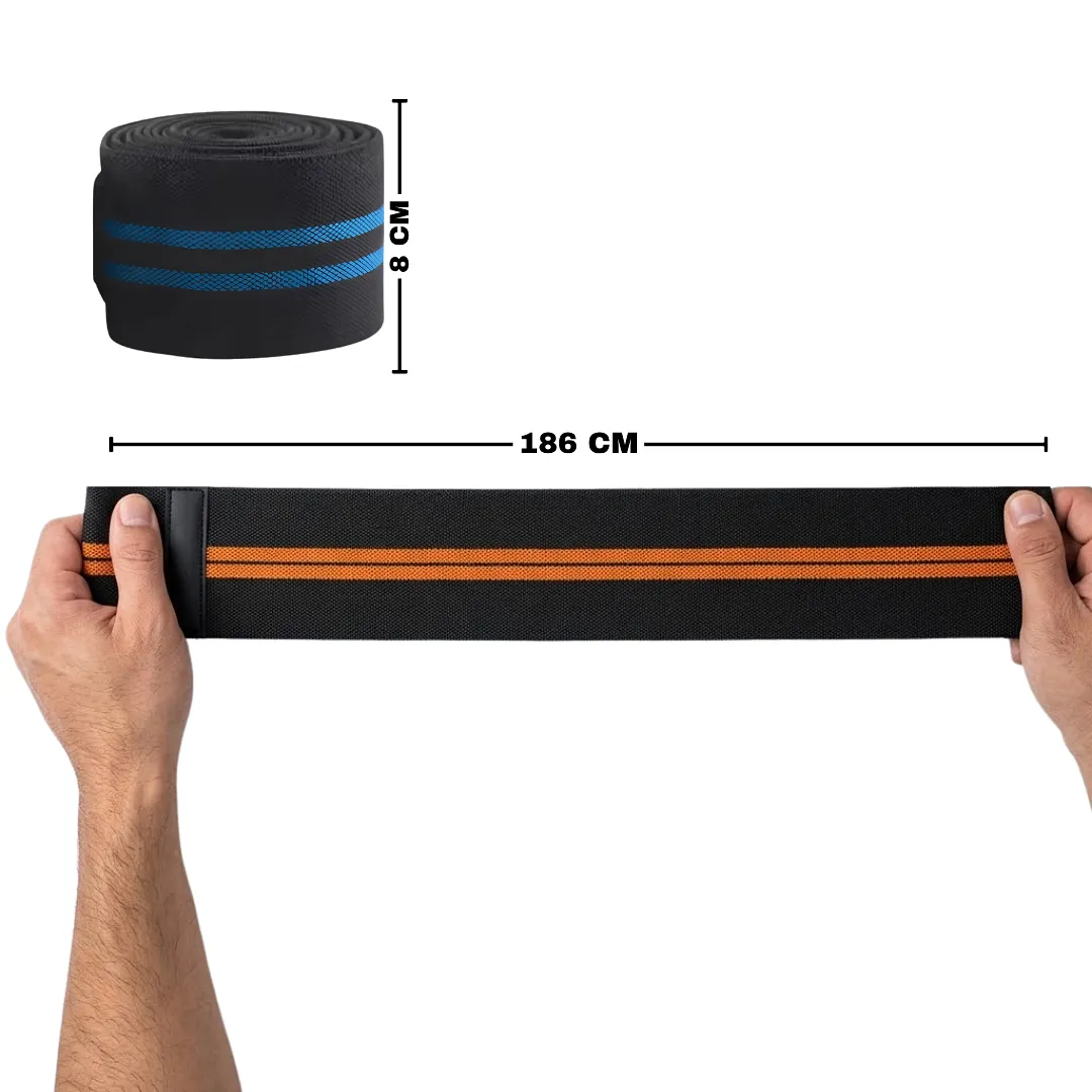 BANDA RODILLERA DE COMPRESIÓN AJUSTABLE DE 186 CM SARTÉN DEPORTIVA PARA SENTADILLAS GYM Y PROTECCIÓN DE RODILLA