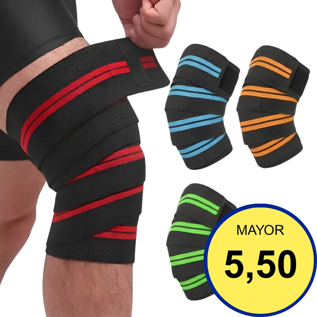 BANDA RODILLERA DE COMPRESIÓN AJUSTABLE DE 186 CM SARTÉN DEPORTIVA PARA SENTADILLAS GYM Y PROTECCIÓN DE RODILLA