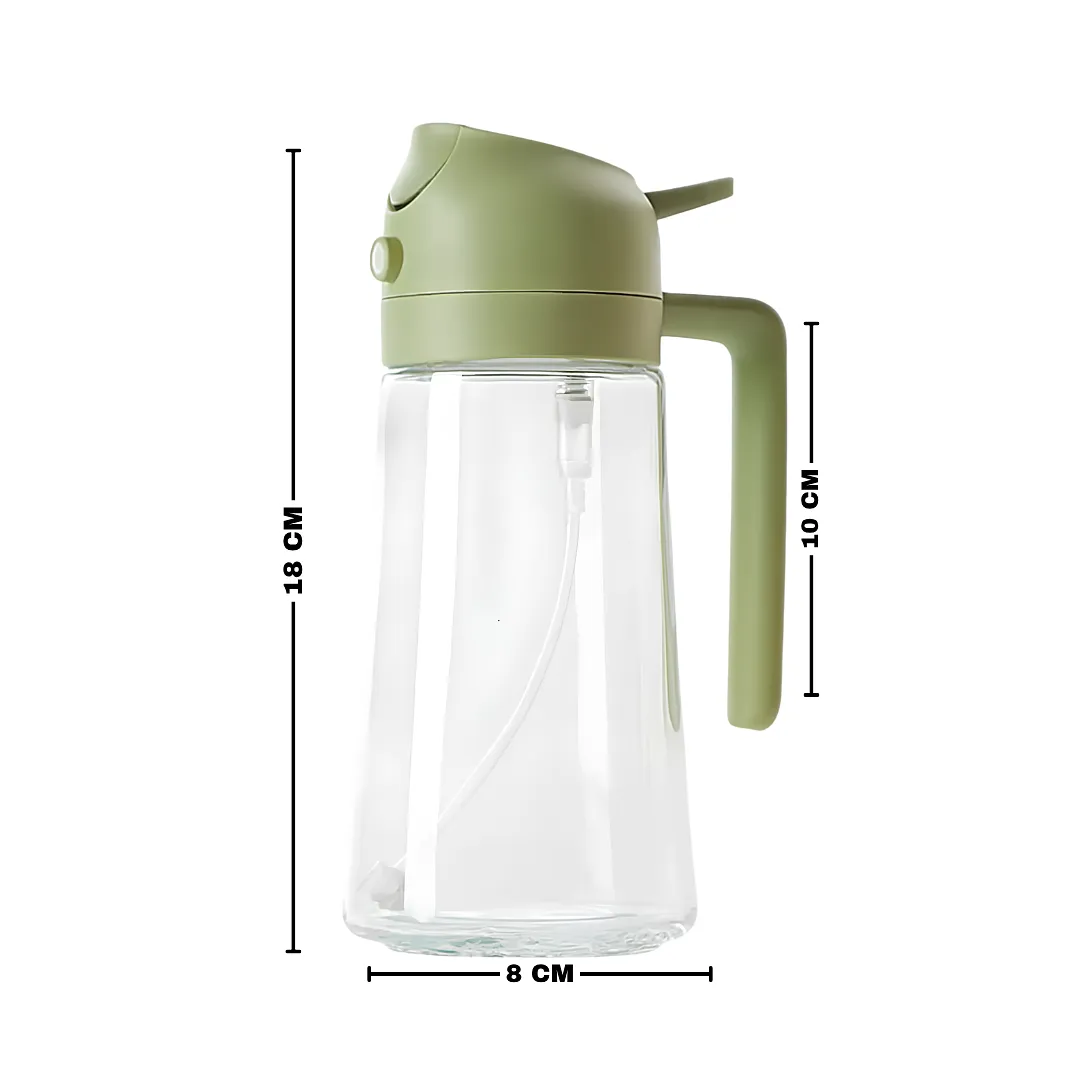 ROCIADOR Y DISPENSADOR DE ACEITE 2 EN 1 BOTELLA DE VIDRIO DE 470 ML CON SPRAY Y CHORRO PARA COCINA Y AIR FRYER
