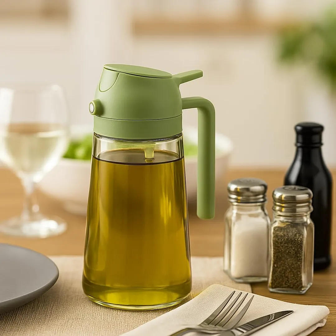 ROCIADOR Y DISPENSADOR DE ACEITE 2 EN 1 BOTELLA DE VIDRIO DE 470 ML CON SPRAY Y CHORRO PARA COCINA Y AIR FRYER
