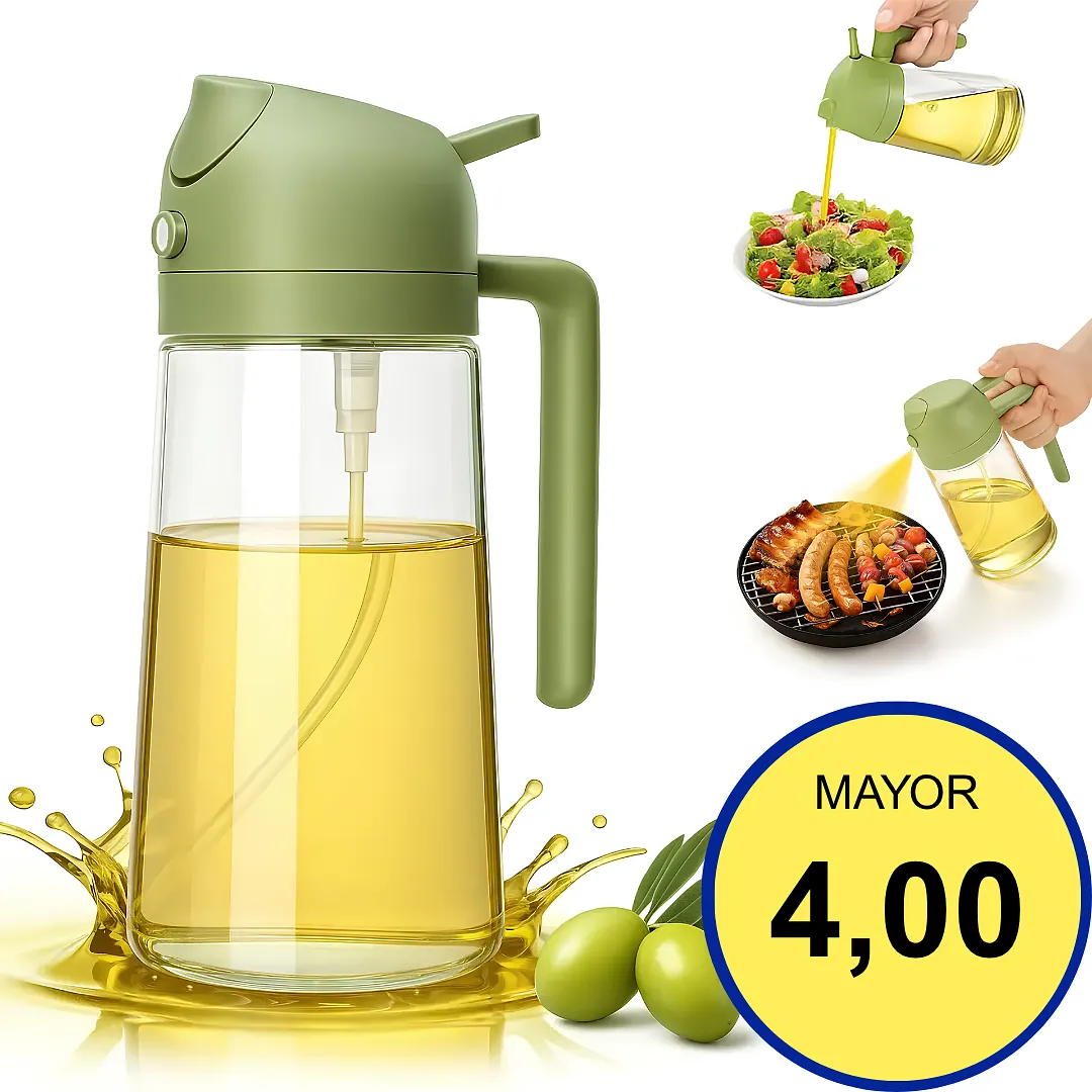 ROCIADOR Y DISPENSADOR DE ACEITE 2 EN 1 BOTELLA DE VIDRIO DE 470 ML CON SPRAY Y CHORRO PARA COCINA Y AIR FRYER