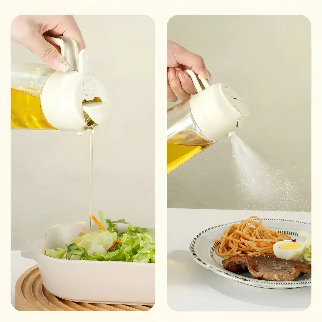 ROCIADOR Y DISPENSADOR DE ACEITE 2 EN 1 BOTELLA DE VIDRIO DE 470 ML CON SPRAY Y CHORRO PARA COCINA Y AIR FRYER