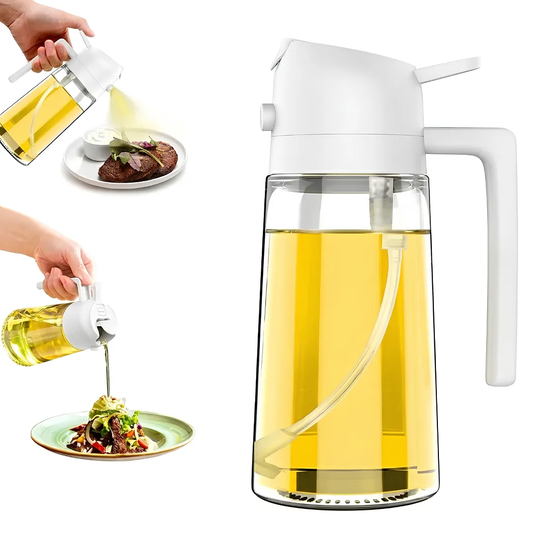 ROCIADOR Y DISPENSADOR DE ACEITE 2 EN 1 BOTELLA DE VIDRIO DE 470 ML CON SPRAY Y CHORRO PARA COCINA Y AIR FRYER