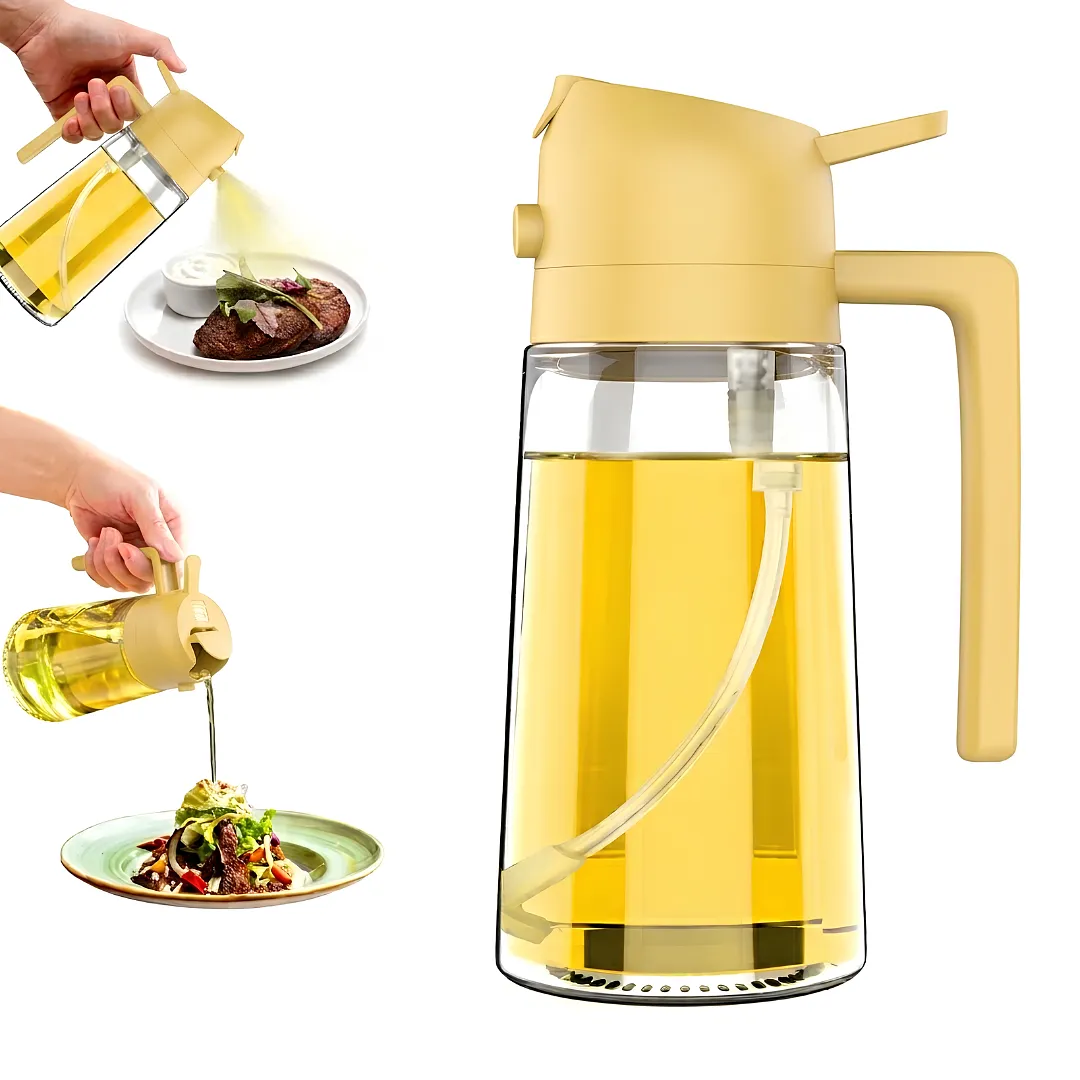 ROCIADOR Y DISPENSADOR DE ACEITE 2 EN 1 BOTELLA DE VIDRIO DE 470 ML CON SPRAY Y CHORRO PARA COCINA Y AIR FRYER