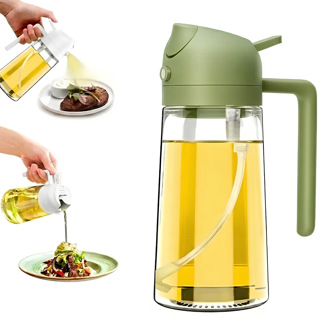 ROCIADOR Y DISPENSADOR DE ACEITE 2 EN 1 BOTELLA DE VIDRIO DE 470 ML CON SPRAY Y CHORRO PARA COCINA Y AIR FRYER