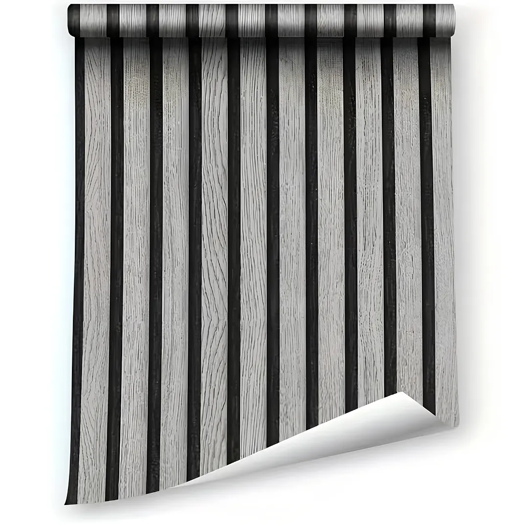 PAPEL TAPIZ DECORATIVO AUTOADHESIVO LISTONES DE MADERA TIPO PANEL ACÚSTICO 2 M X 60 CM ROLLO DE VINILO DE PARED MODERNO FÁCIL INSTALACIÓN