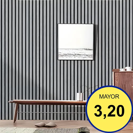 PAPEL TAPIZ DECORATIVO AUTOADHESIVO LISTONES DE MADERA TIPO PANEL ACÚSTICO 2 M X 60 CM ROLLO DE VINILO DE PARED MODERNO FÁCIL INSTALACIÓN