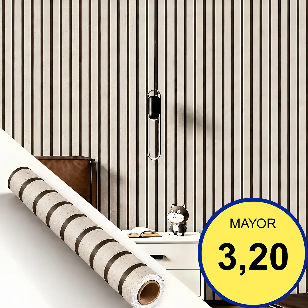 PAPEL TAPIZ AUTOADHESIVO DECORATIVO TIPO PANEL DE LISTONES VERTICALES 2 M X 60 CM ROLLO DE VINILO IMPERMEABLE PARA PAREDES Y MUEBLES