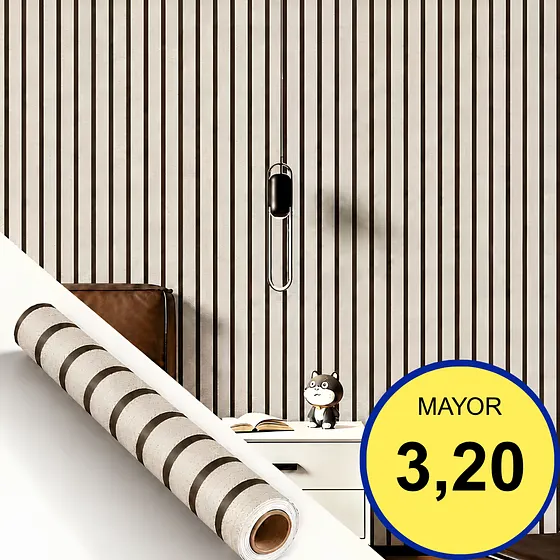 PAPEL TAPIZ AUTOADHESIVO DECORATIVO TIPO PANEL DE LISTONES VERTICALES 2 M X 60 CM ROLLO DE VINILO IMPERMEABLE PARA PAREDES Y MUEBLES