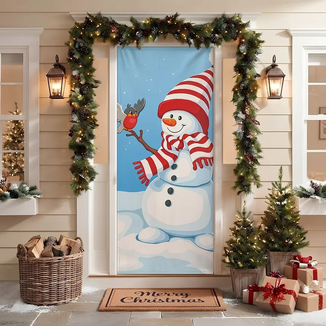 FORRO DE PUERTA NAVIDEÑO 90X180 CM DE TELA POLIÉSTER | DECORACIÓN NAVIDEÑA PARA HOGAR Y OFICINA | FÁCIL INSTALACIÓN Y REUTILIZABLE