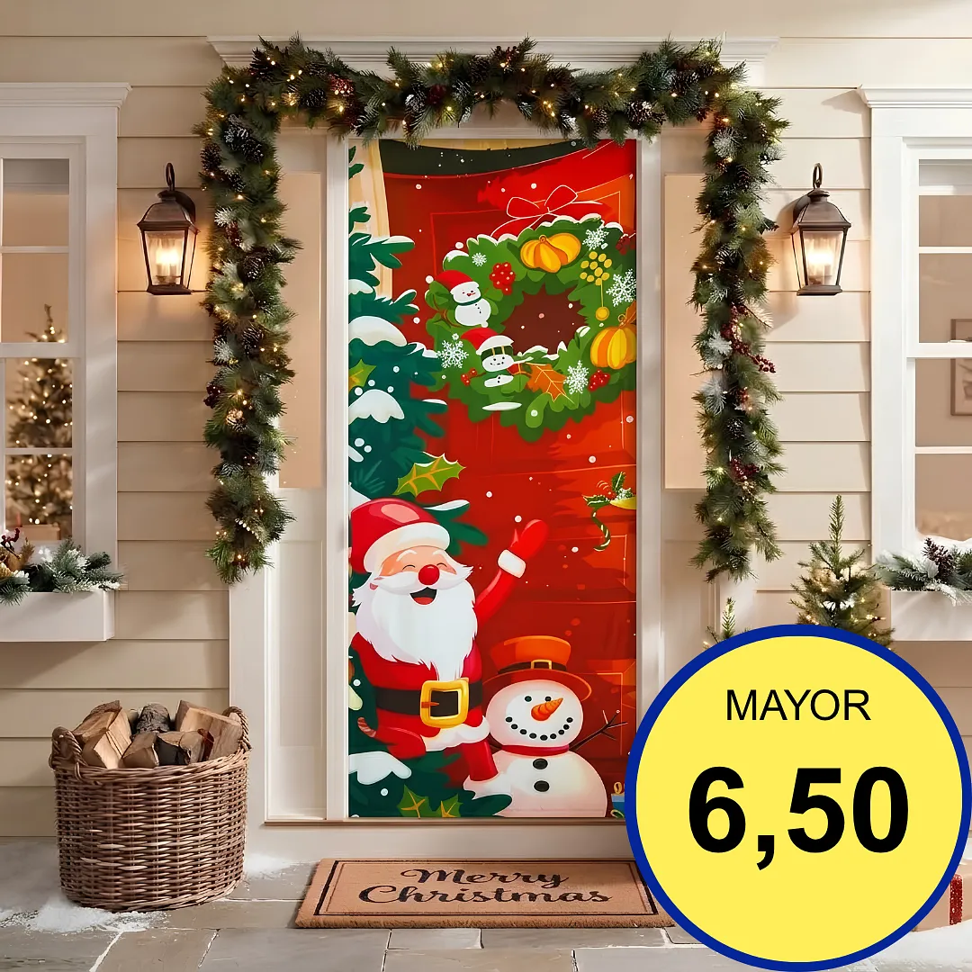 FORRO DE PUERTA NAVIDEÑO 90X180 CM DE TELA POLIÉSTER | DECORACIÓN NAVIDEÑA PARA HOGAR Y OFICINA | FÁCIL INSTALACIÓN Y REUTILIZABLE