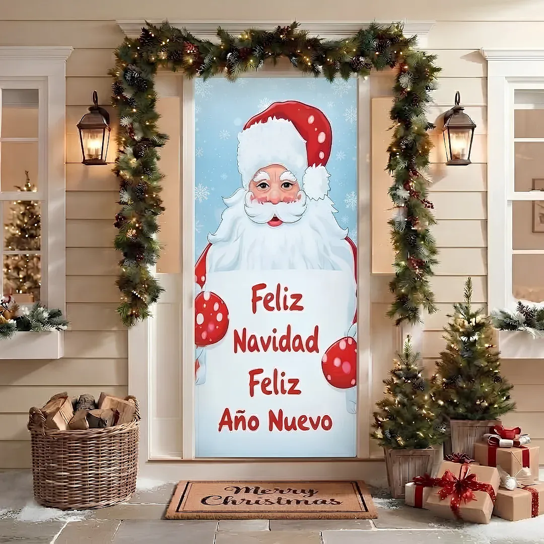 FORRO DE PUERTA NAVIDEÑO 90X180 CM DE TELA POLIÉSTER | DECORACIÓN NAVIDEÑA PARA HOGAR Y OFICINA | FÁCIL INSTALACIÓN Y REUTILIZABLE