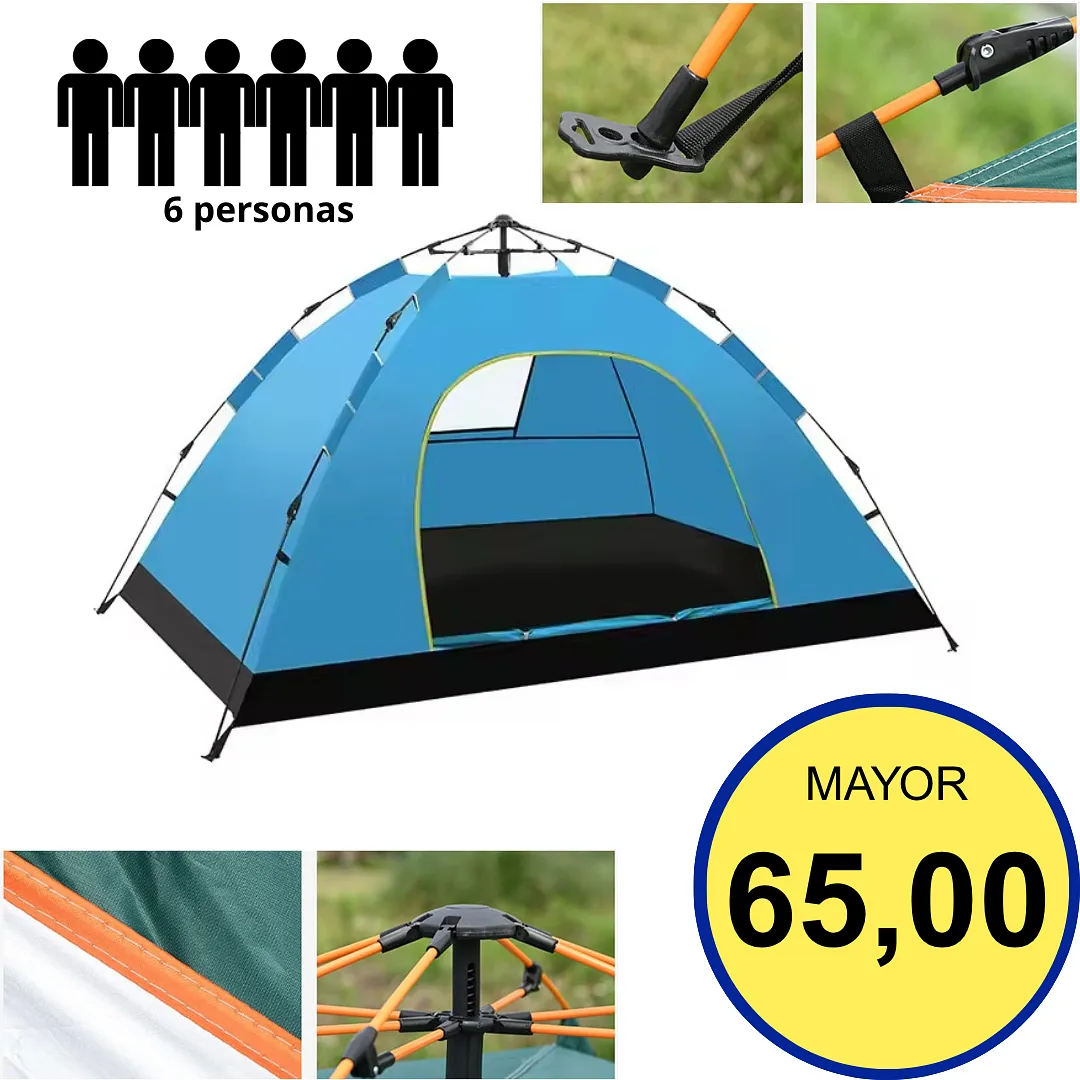 CARPA PARA CAMPING PORTÁTIL DE ARMADO RÁPIDO PARA 6 PERSONAS – DISEÑO LIGERO E IMPERMEABLE – 250X250X160CM – IDEAL PARA FAMILIAS Y EXTERIORES