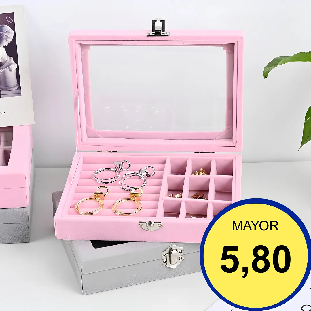 JOYERO JNW-206 CON TAPA TRANSPARENTE – CAJA ORGANIZADORA DE BISUTERÍA PARA ZARCILLOS, ANILLOS Y COLLARES