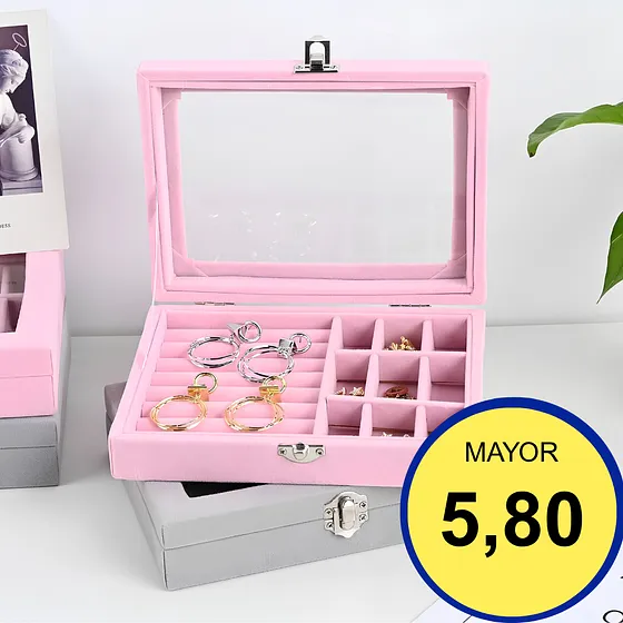 JOYERO JNW-206 CON TAPA TRANSPARENTE – CAJA ORGANIZADORA DE BISUTERÍA PARA ZARCILLOS, ANILLOS Y COLLARES