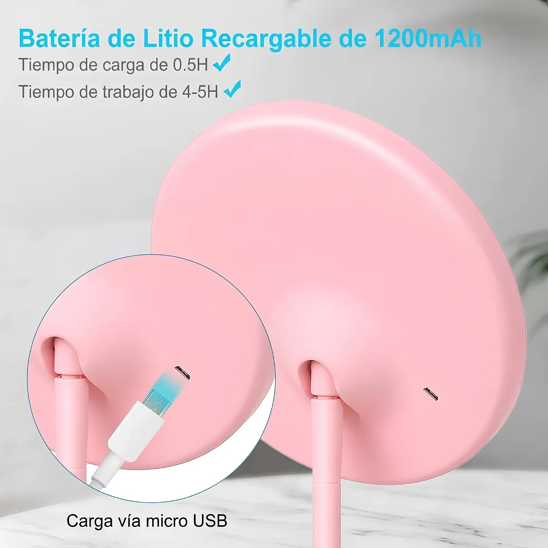 ESPEJO PARA MAQUILLAJE CON LUZ LED RECARGABLE USB BATERÍA 1200MAH CONTROL TÁCTIL BASE ORGANIZADORA Y ROTACIÓN AJUSTABLE PARA ESCRITORIO Y TOCADOR