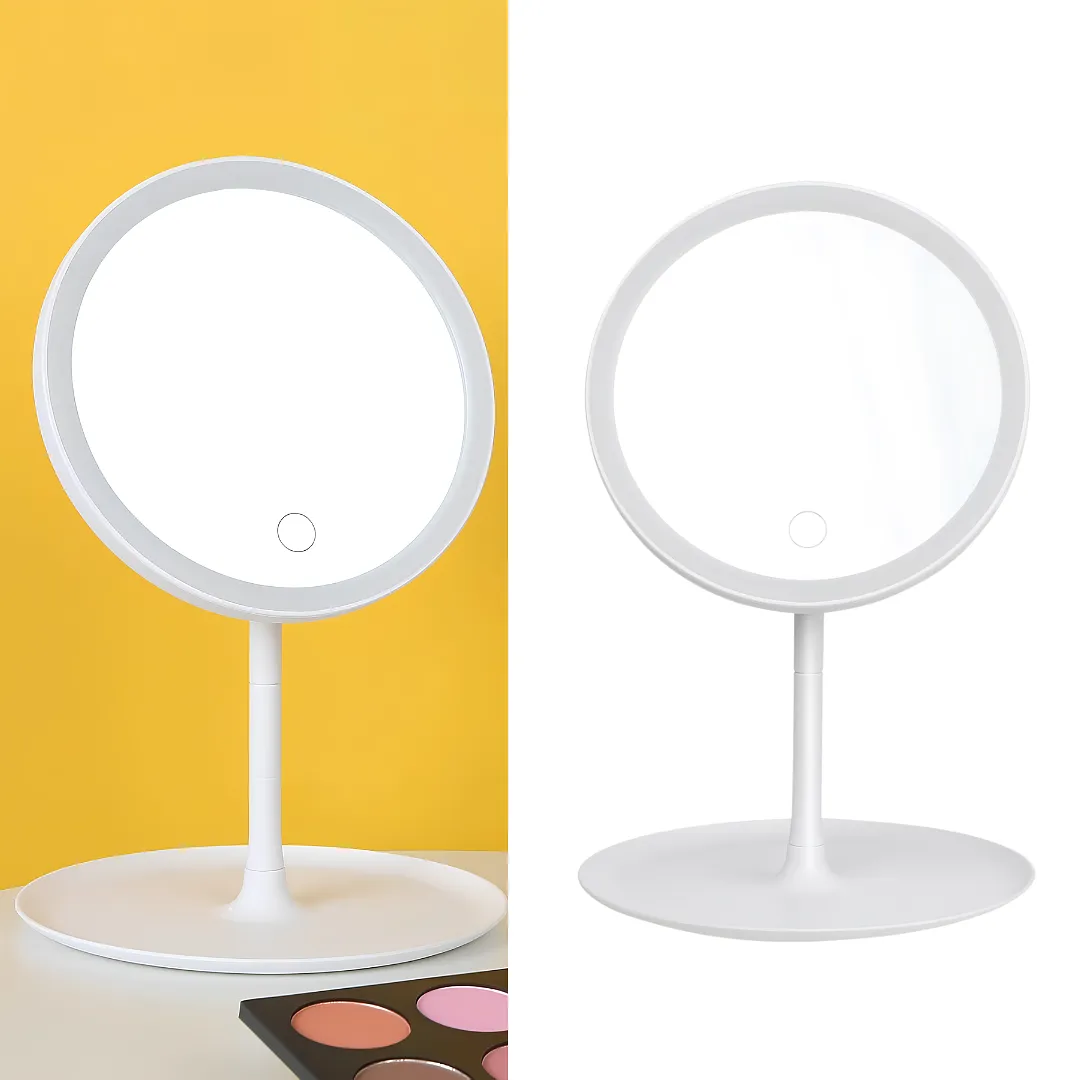 ESPEJO PARA MAQUILLAJE CON LUZ LED RECARGABLE USB BATERÍA 1200MAH CONTROL TÁCTIL BASE ORGANIZADORA Y ROTACIÓN AJUSTABLE PARA ESCRITORIO Y TOCADOR
