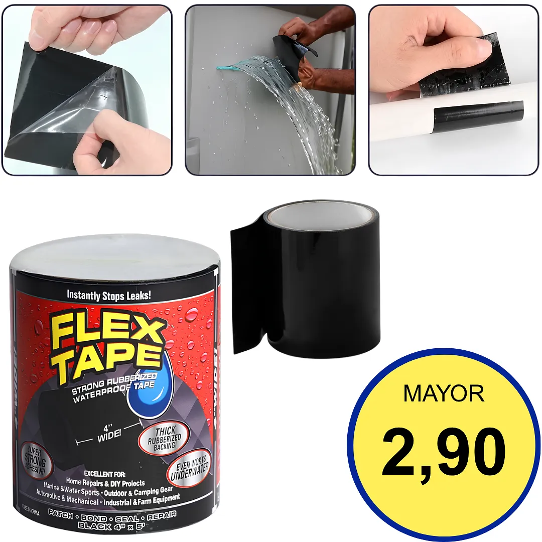 CINTA ADHESIVA IMPERMEABLE SELLADORA DE FUGAS FLEX TAPE DE ALTA RESISTENCIA SELLADO INSTANTÁNEO Y RESISTENTE AL AGUA PARA TUBERÍAS Y REPARACIONES DEL HOGAR