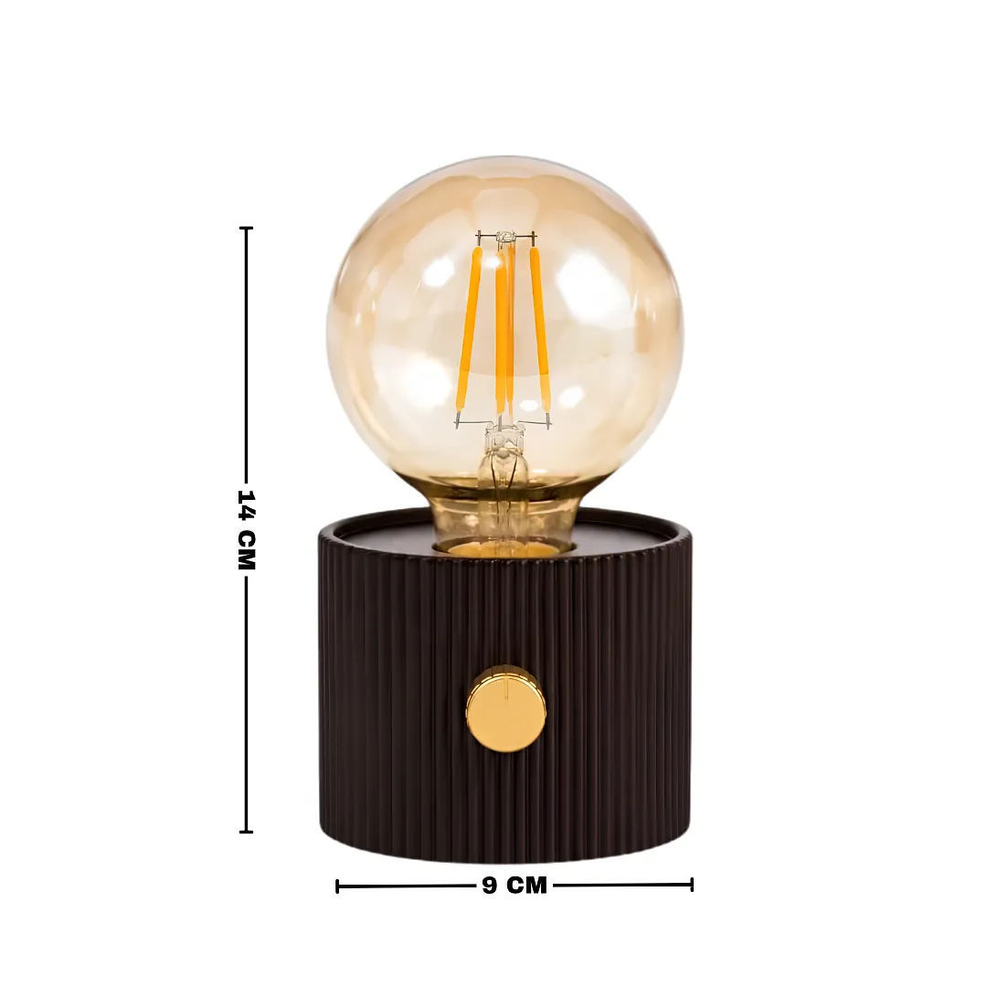 LÁMPARA DE MESA RECARGABLE LED VINTAGE CON BOMBILLO EDISON DE FILAMENTO LUZ CÁLIDA GRADUABLE Y BASE CILÍNDRICA ESTRIADA PARA DORMITORIO O MESA DE NOCHE