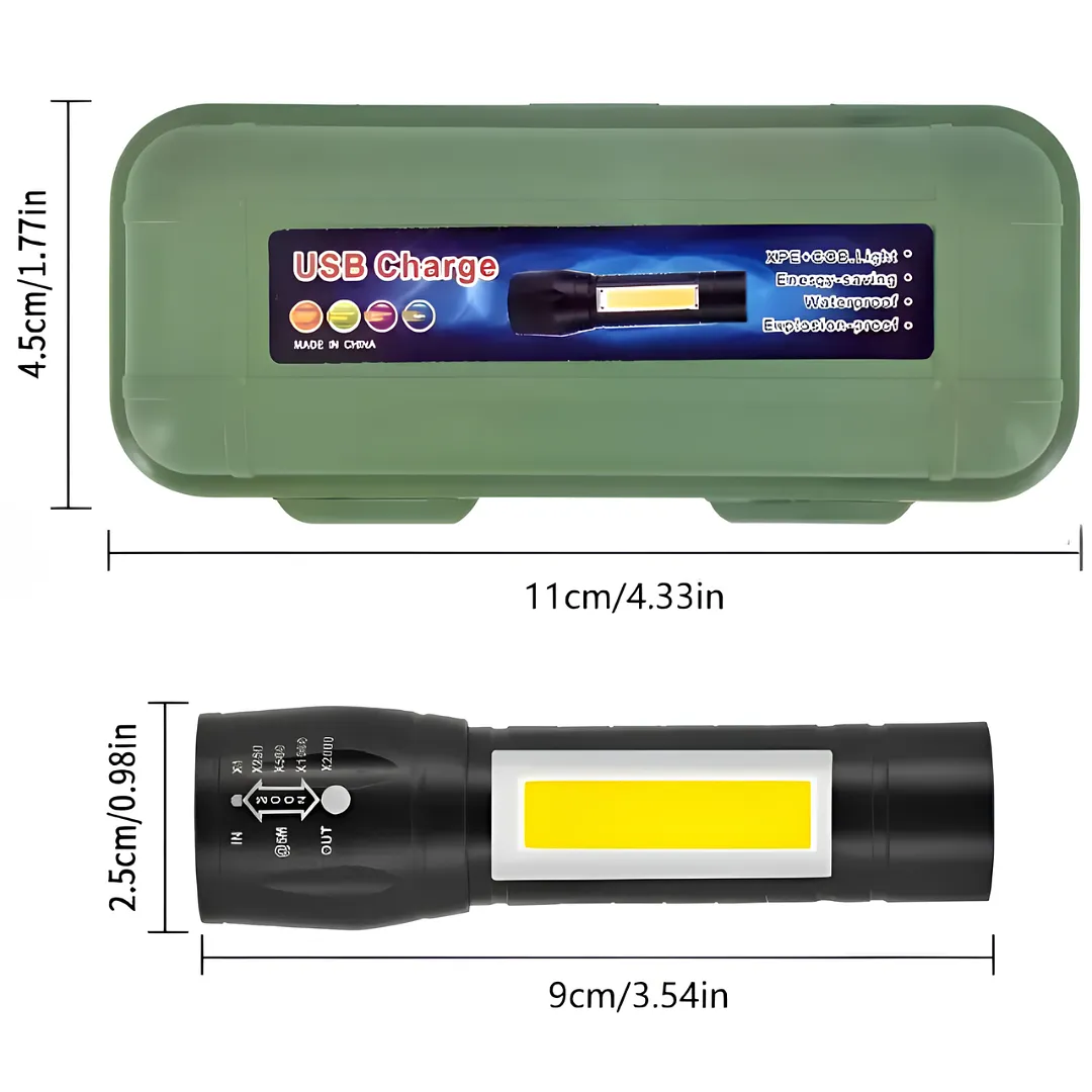 MINI LINTERNA LED RECARGABLE USB LUZ COB TÁCTICA POTENTE DE BOLSILLO CON CLIP METÁLICO Y ESTUCHE RÍGIDO LUZ DE EMERGENCIA PARA EL HOGAR Y EXTERIORES