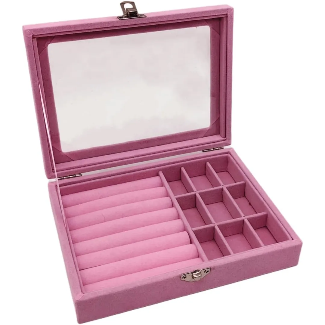 JOYERO JNW-206 CON TAPA TRANSPARENTE – CAJA ORGANIZADORA DE BISUTERÍA PARA ZARCILLOS, ANILLOS Y COLLARES