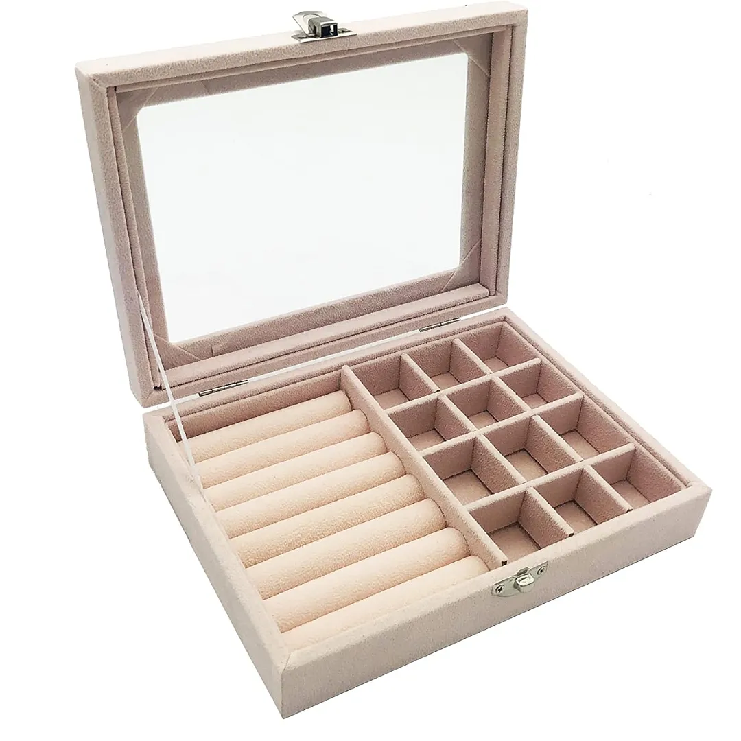 JOYERO JNW-206 CON TAPA TRANSPARENTE – CAJA ORGANIZADORA DE BISUTERÍA PARA ZARCILLOS, ANILLOS Y COLLARES