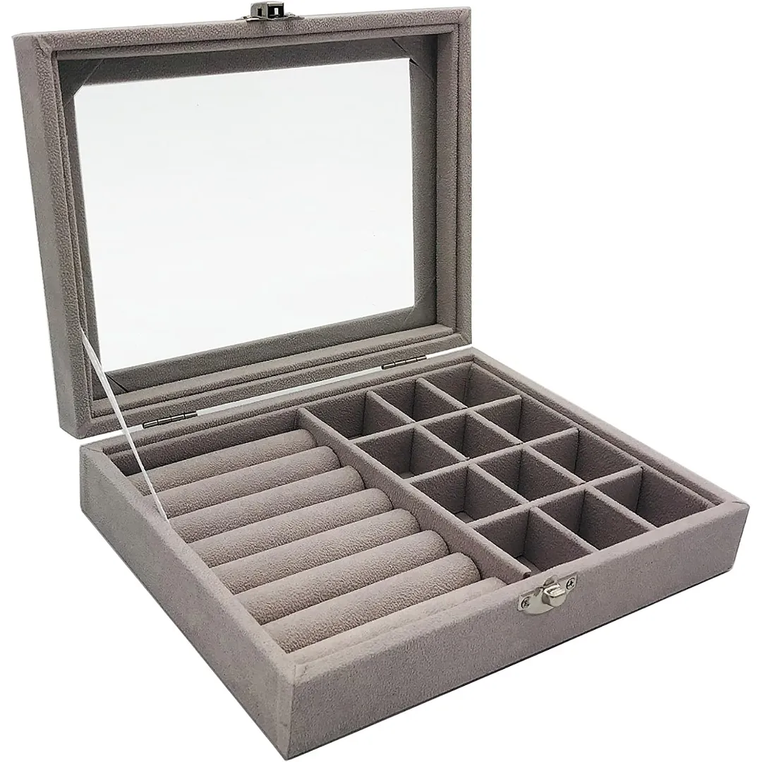 JOYERO JNW-206 CON TAPA TRANSPARENTE – CAJA ORGANIZADORA DE BISUTERÍA PARA ZARCILLOS, ANILLOS Y COLLARES
