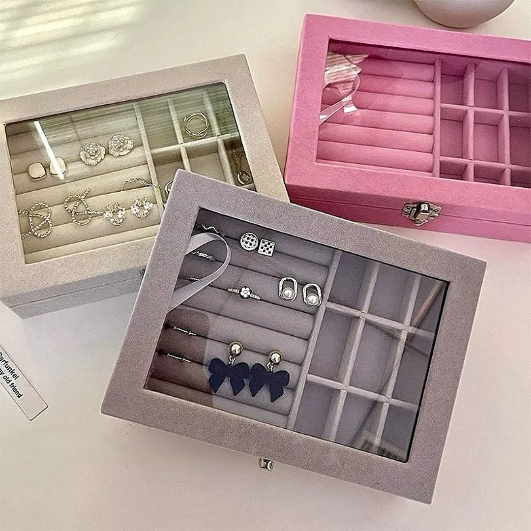 JOYERO JNW-206 CON TAPA TRANSPARENTE – CAJA ORGANIZADORA DE BISUTERÍA PARA ZARCILLOS, ANILLOS Y COLLARES