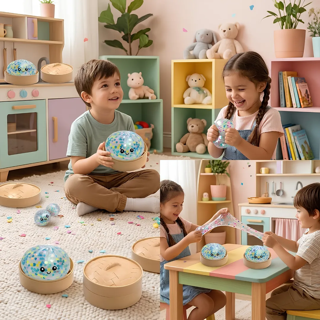 SQUISHY ANTiESTRES CON CORAZONES BRILLANTES Y DISEÑO TIPO MOCHI, JUGUETE SENSORIAL RELAJANTE PARA ANSIEDAD, CON ESTUCHE DE VAPORERA