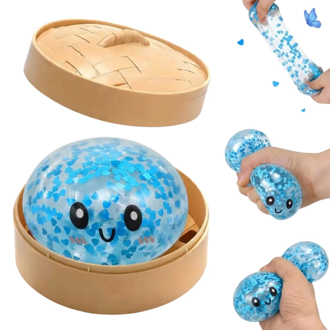 SQUISHY ANTiESTRES CON CORAZONES BRILLANTES Y DISEÑO TIPO MOCHI, JUGUETE SENSORIAL RELAJANTE PARA ANSIEDAD, CON ESTUCHE DE VAPORERA
