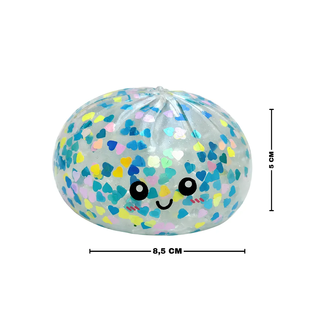 SQUISHY ANTiESTRES CON CORAZONES BRILLANTES Y DISEÑO TIPO MOCHI, JUGUETE SENSORIAL RELAJANTE PARA ANSIEDAD, CON ESTUCHE DE VAPORERA
