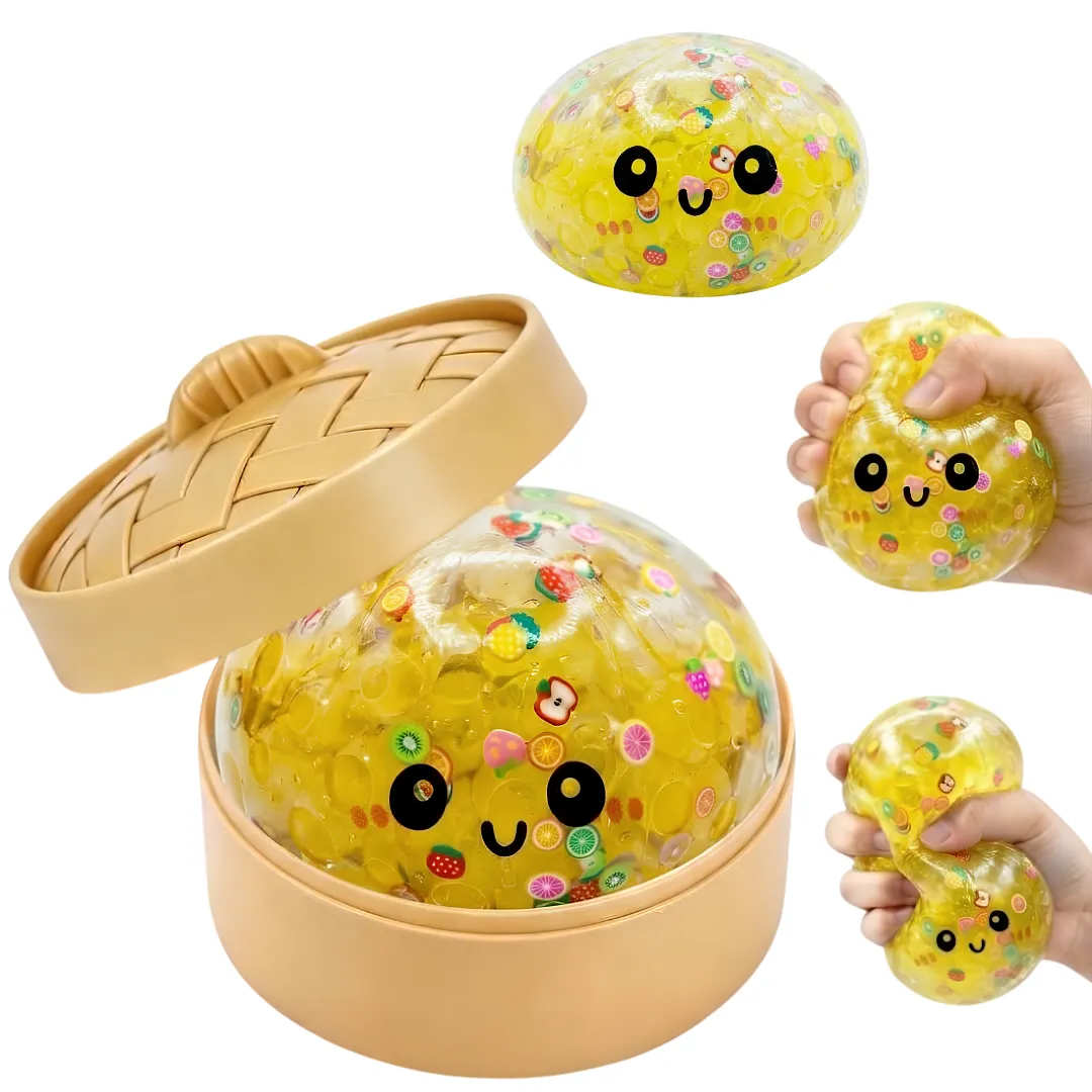 SQUISHY ANTIESTRÉS KAWAII CON DISEÑO DE FRUTAS Y BOLSITAS TIPO MOCHI, JUGUETE SENSORIAL RELAJANTE CON ESTUCHE VAPORERA