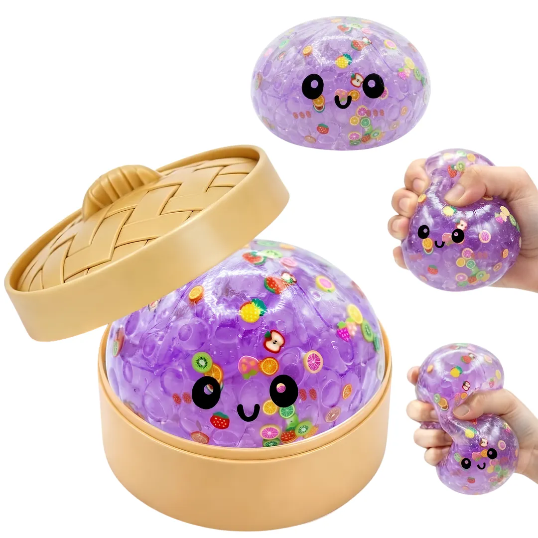 SQUISHY ANTIESTRÉS KAWAII CON DISEÑO DE FRUTAS Y BOLSITAS TIPO MOCHI, JUGUETE SENSORIAL RELAJANTE CON ESTUCHE VAPORERA