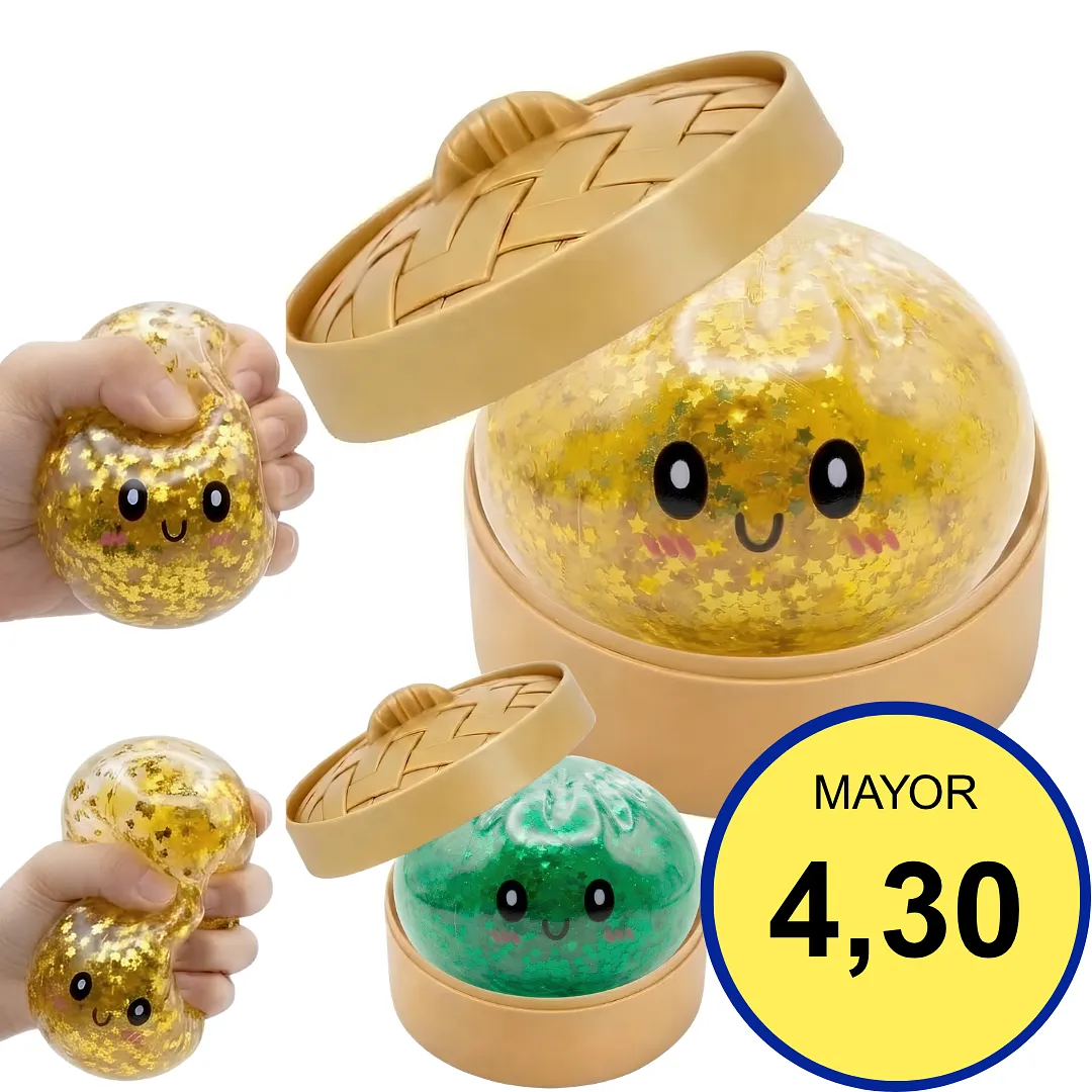 JUGUETE SQUISHY ANTIESTRES TIPO DUMPLING CON ESTRELLAS BRILLANTES Y ESTuche DE VAPORERA, ALIVIADOR DE ANSIEDAD Y RELAJANTE SENSORIAL PARA NIÑOS Y ADULTOS