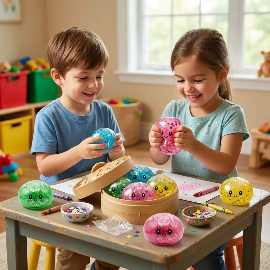 JUGUETE SQUISHY ANTIESTRES TIPO DUMPLING CON ESTRELLAS BRILLANTES Y ESTuche DE VAPORERA, ALIVIADOR DE ANSIEDAD Y RELAJANTE SENSORIAL PARA NIÑOS Y ADULTOS