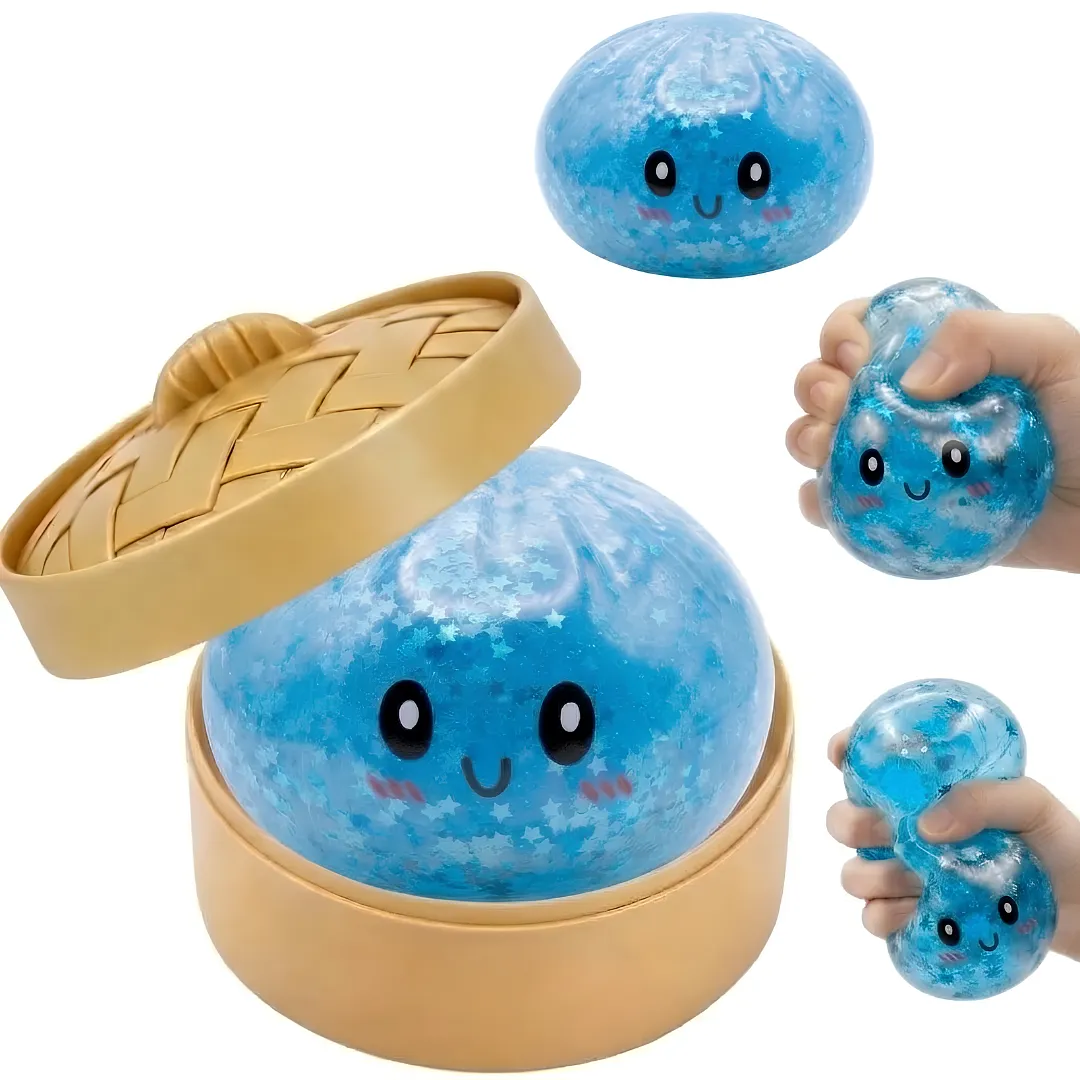 JUGUETE SQUISHY ANTIESTRES TIPO DUMPLING CON ESTRELLAS BRILLANTES Y ESTuche DE VAPORERA, ALIVIADOR DE ANSIEDAD Y RELAJANTE SENSORIAL PARA NIÑOS Y ADULTOS