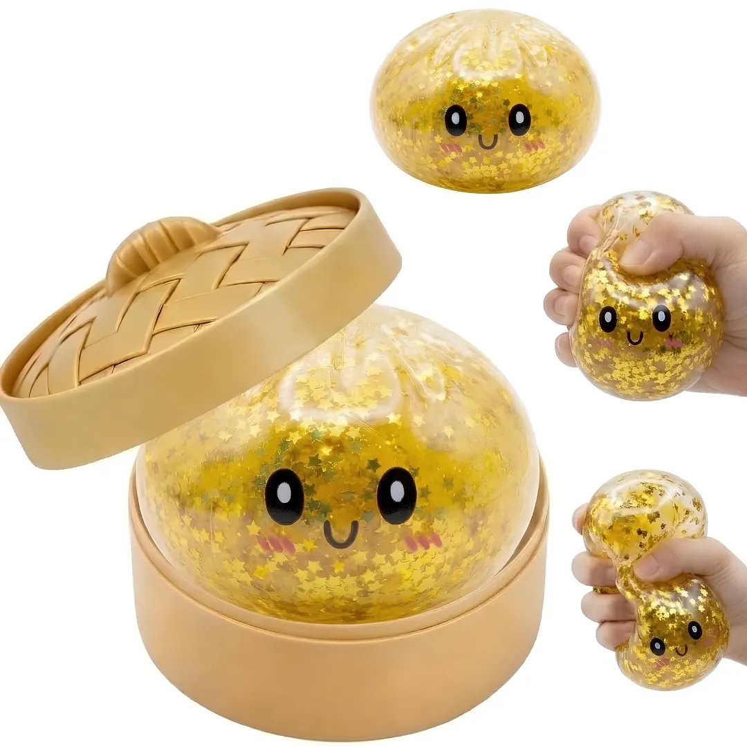 JUGUETE SQUISHY ANTIESTRES TIPO DUMPLING CON ESTRELLAS BRILLANTES Y ESTuche DE VAPORERA, ALIVIADOR DE ANSIEDAD Y RELAJANTE SENSORIAL PARA NIÑOS Y ADULTOS